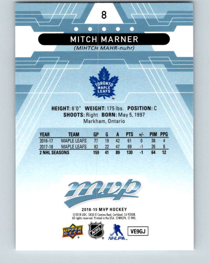 2018-19 Upper Deck MVP #8 Mitch Marner Mint Toronto Maple Leafs
