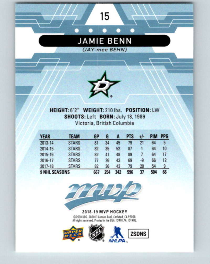 2018-19 Upper Deck MVP #15 Jamie Benn Mint Dallas Stars  Image 2