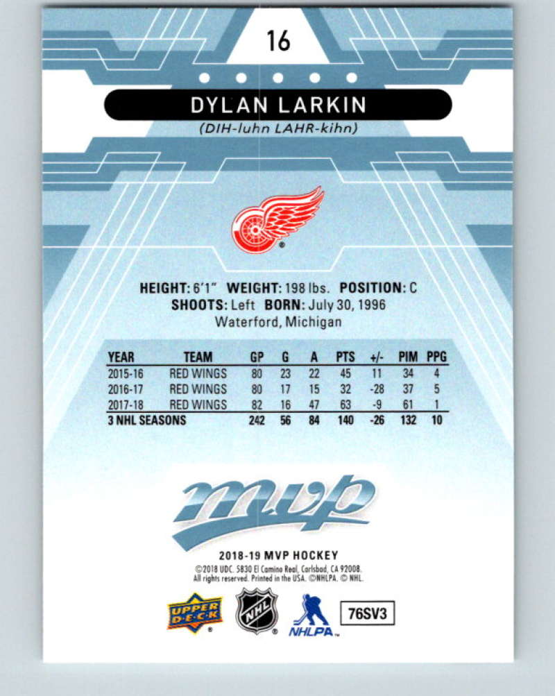 2018-19 Upper Deck MVP #16 Dylan Larkin Mint Detroit Red Wings  Image 2