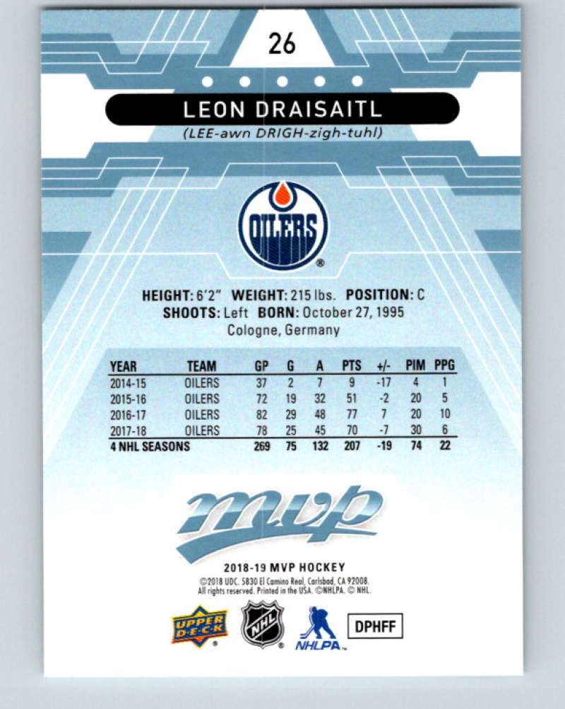 2018-19 Upper Deck MVP #26 Leon Draisaitl Mint Edmonton Oilers  Image 2