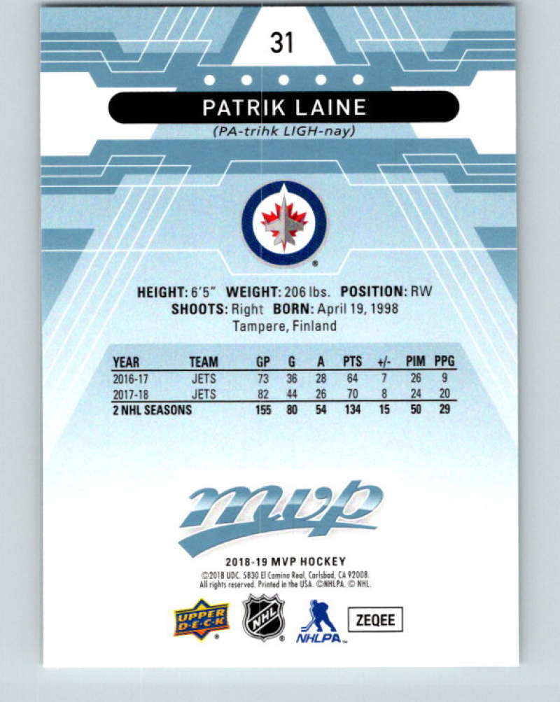 2018-19 Upper Deck MVP #31 Patrik Laine Mint Winnipeg Jets  Image 2