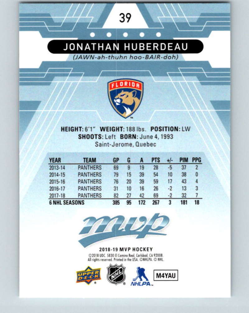 2018-19 Upper Deck MVP #39 Jonathan Huberdeau Mint Florida Panthers  Image 2