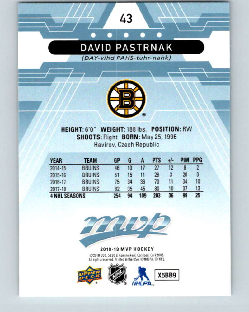 2018-19 Upper Deck MVP #43 David Pastrnak Mint Boston Bruins  Image 2