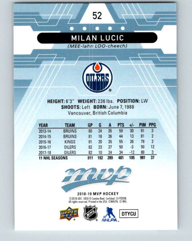 2018-19 Upper Deck MVP #52 Milan Lucic Mint Edmonton Oilers  Image 2