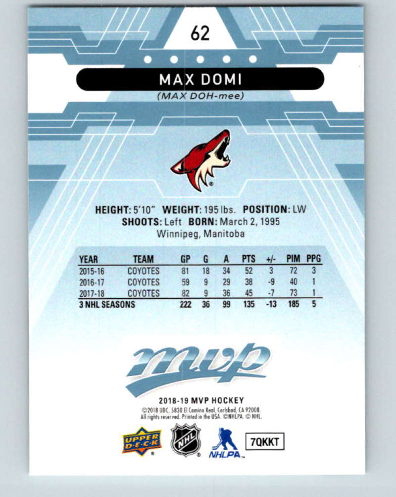 2018-19 Upper Deck MVP #62 Max Domi Mint Arizona Coyotes  Image 2