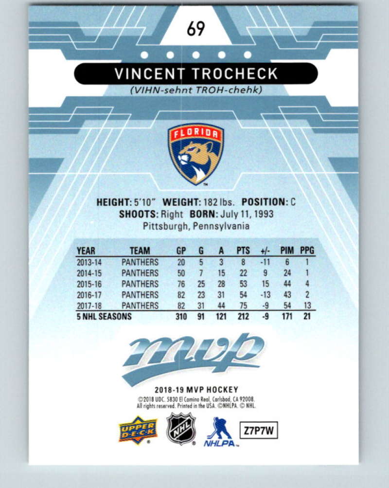 2018-19 Upper Deck MVP #69 Vincent Trocheck Mint Florida Panthers  Image 2