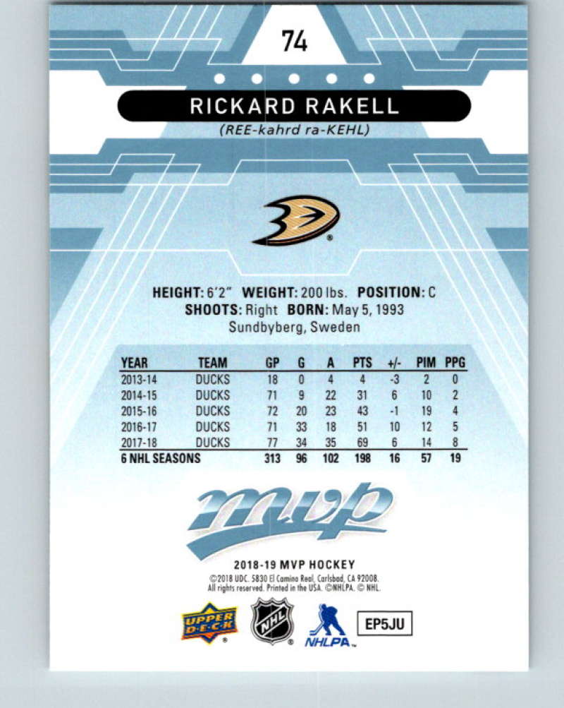2018-19 Upper Deck MVP #74 Rickard Rakell Mint Anaheim Ducks  Image 2