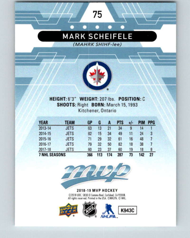 2018-19 Upper Deck MVP #75 Mark Scheifele Mint Winnipeg Jets  Image 2