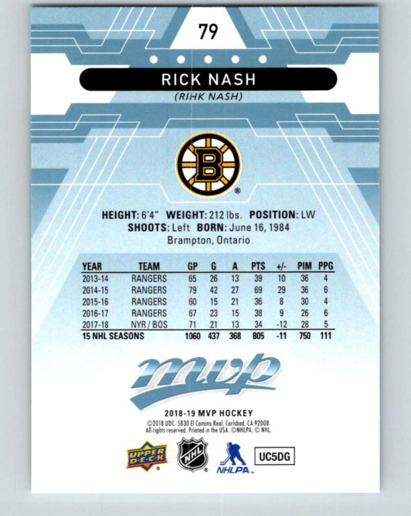 2018-19 Upper Deck MVP #79 Rick Nash Mint Boston Bruins  Image 2