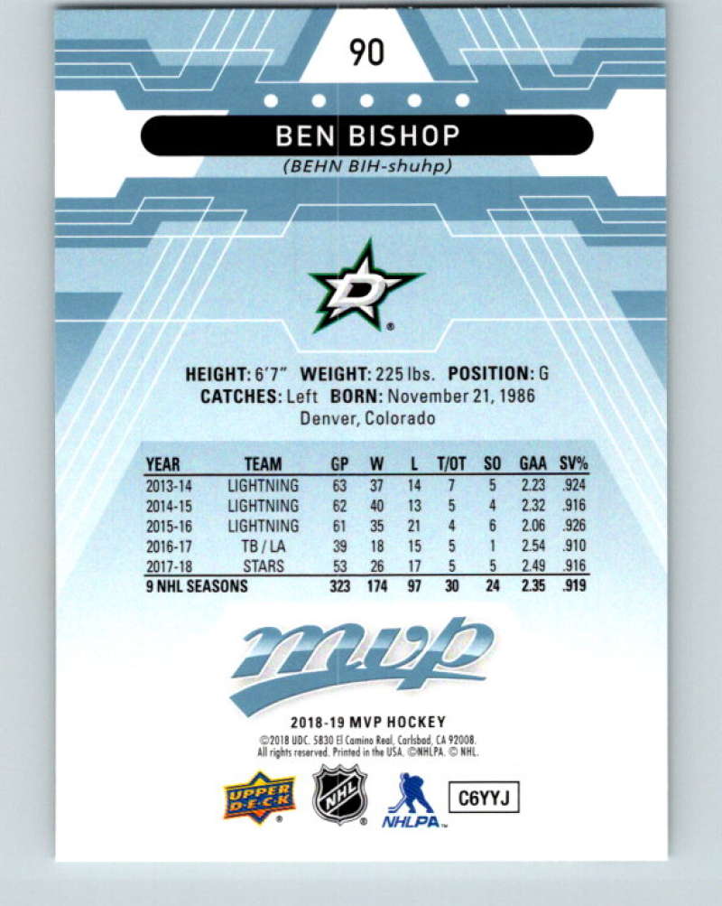 2018-19 Upper Deck MVP #90 Ben Bishop Mint Dallas Stars  Image 2