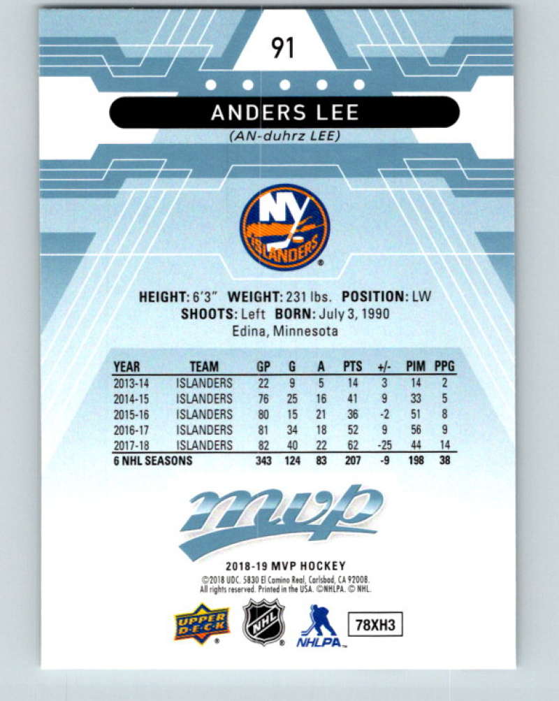 2018-19 Upper Deck MVP #91 Anders Lee Mint New York Islanders  Image 2