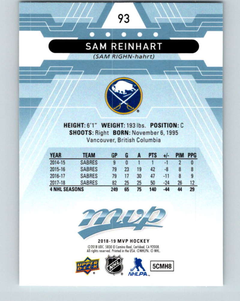 2018-19 Upper Deck MVP #93 Sam Reinhart Mint Buffalo Sabres  Image 2