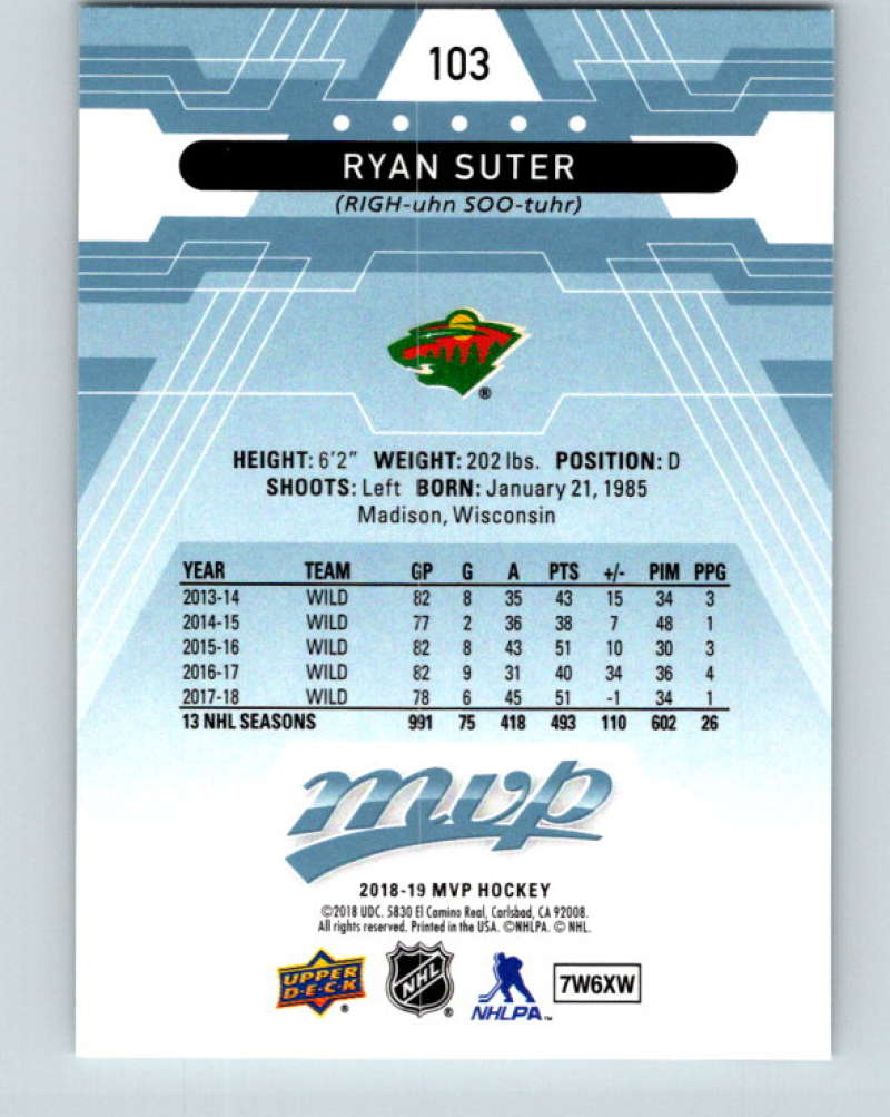 2018-19 Upper Deck MVP #103 Ryan Suter Mint Minnesota Wild  Image 2