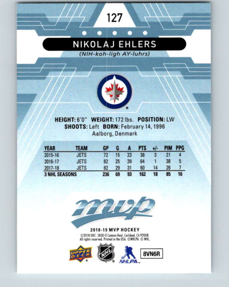 2018-19 Upper Deck MVP #127 Nikolaj Ehlers Mint Winnipeg Jets  Image 2