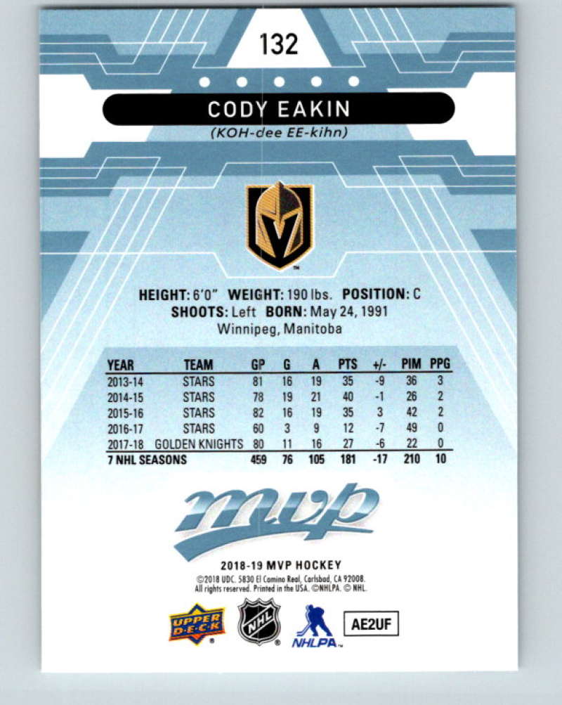 2018-19 Upper Deck MVP #132 Cody Eakin Mint Vegas Golden Knights  Image 2