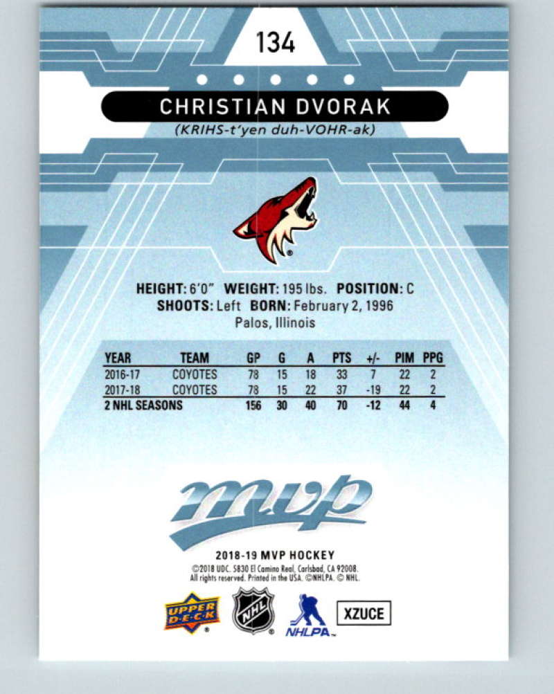 2018-19 Upper Deck MVP #134 Christian Dvorak Mint Arizona Coyotes  Image 2