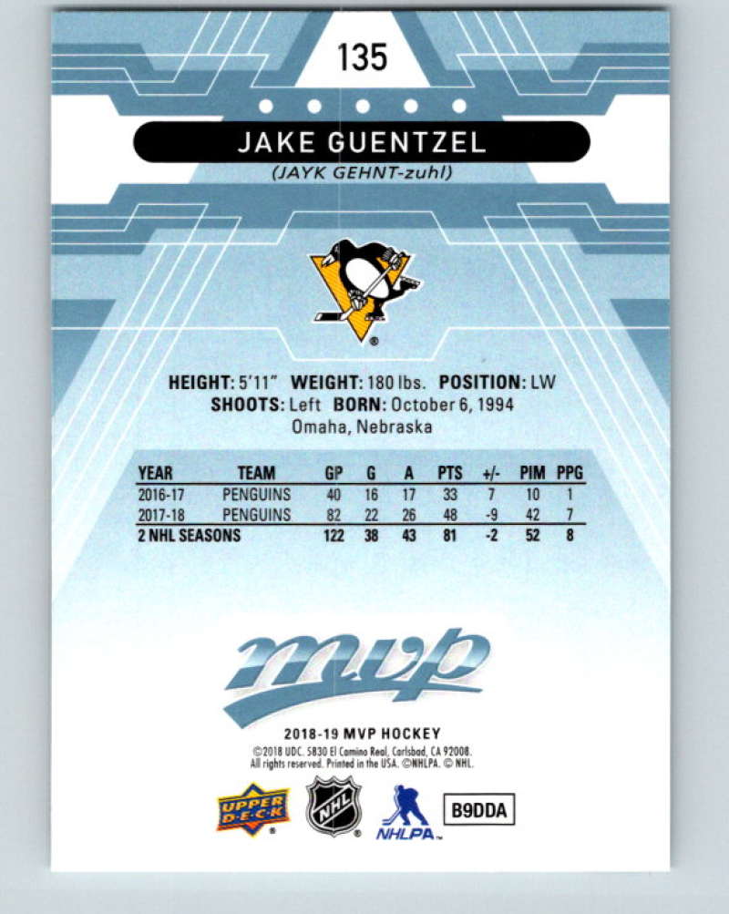 2018-19 Upper Deck MVP #135 Jake Guentzel Mint Pittsburgh Penguins  Image 2
