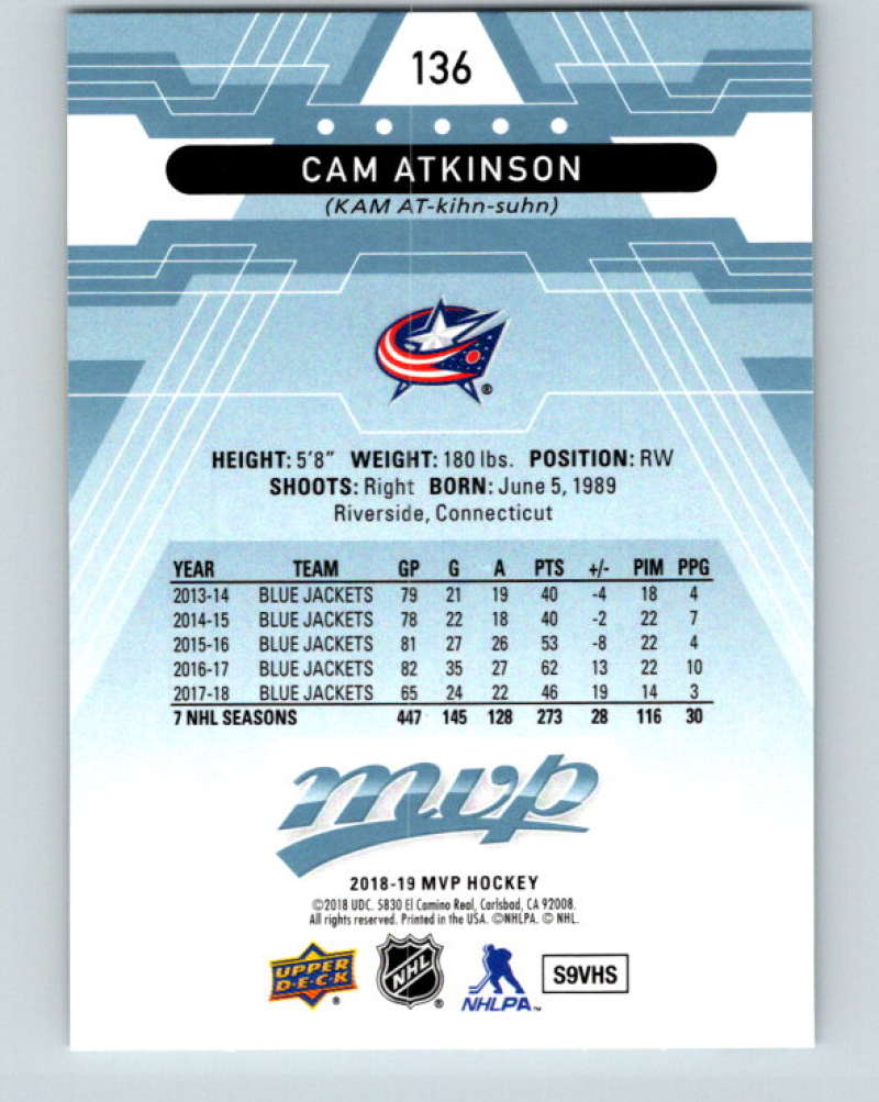 2018-19 Upper Deck MVP #136 Cam Atkinson Mint Columbus Blue Jackets  Image 2