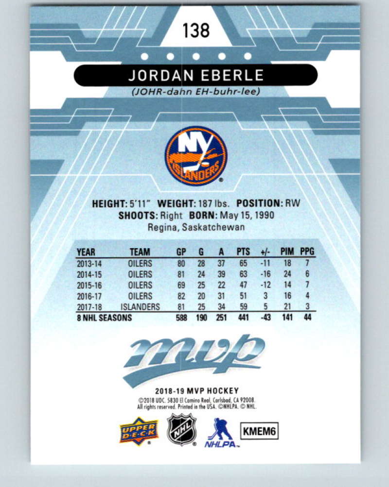 2018-19 Upper Deck MVP #138 Jordan Eberle Mint New York Islanders  Image 2