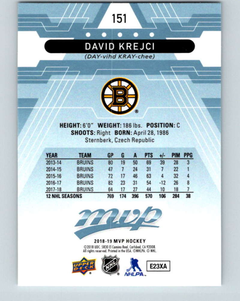 2018-19 Upper Deck MVP #151 David Krejci Mint Boston Bruins  Image 2