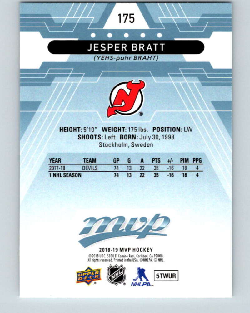 2018-19 Upper Deck MVP #175 Jesper Bratt Mint New Jersey Devils  Image 2