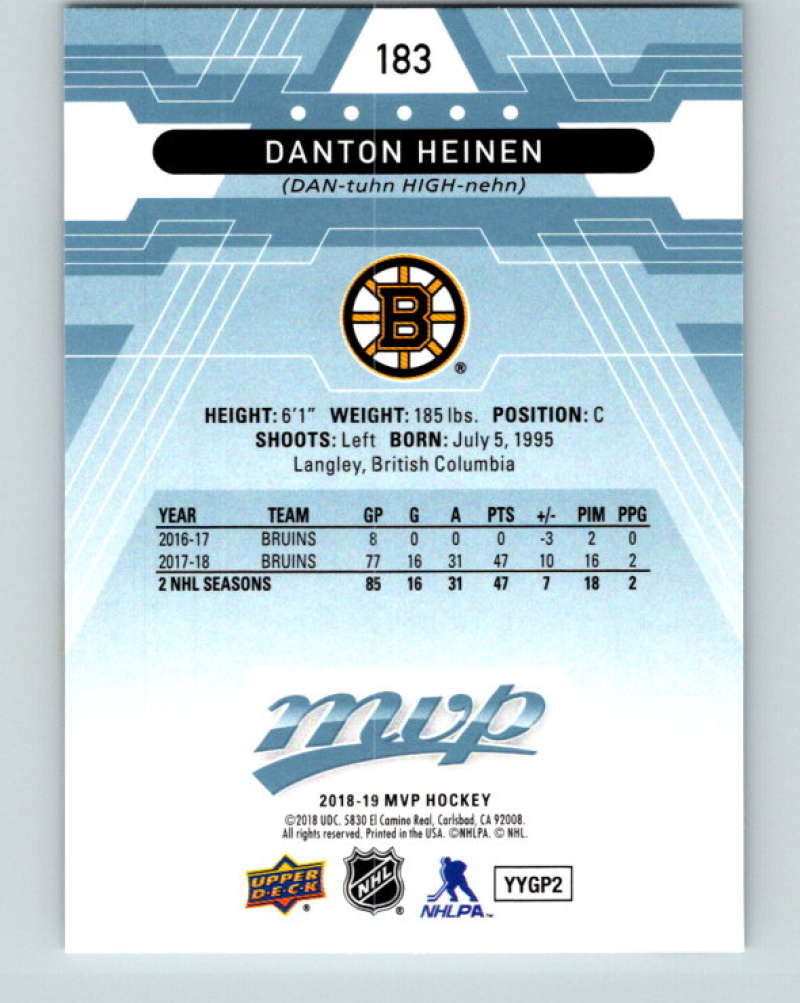 2018-19 Upper Deck MVP #183 Danton Heinen Mint Boston Bruins  Image 2