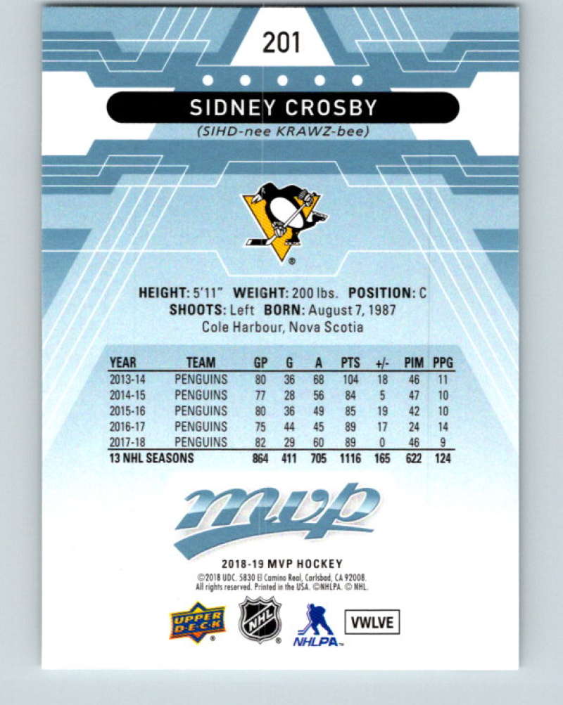2018-19 Upper Deck MVP #201 Sidney Crosby Mint Pittsburgh Penguins  Image 2