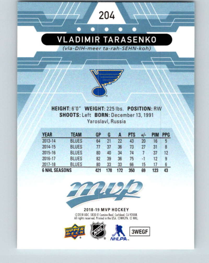 2018-19 Upper Deck MVP #204 Vladimir Tarasenko Mint St. Louis Blues  Image 2