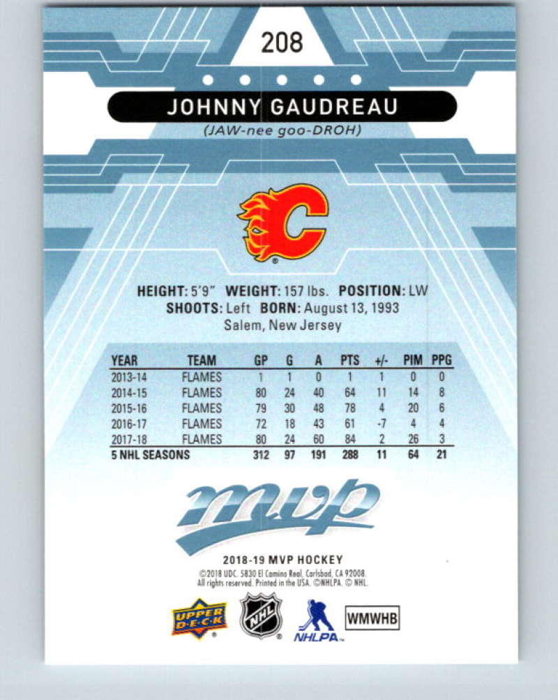 2018-19 Upper Deck MVP #208 Johnny Gaudreau Mint Calgary Flames  Image 2