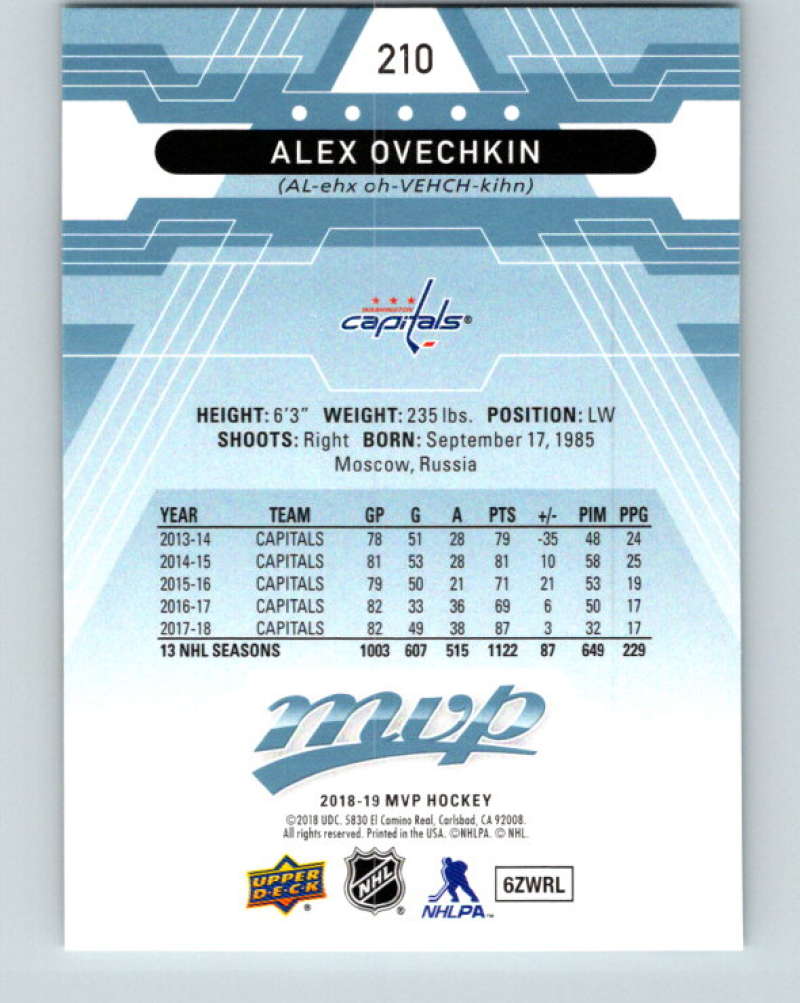 2018-19 Upper Deck MVP #210 Alexander Ovechkin Mint Washington Capitals  Image 2
