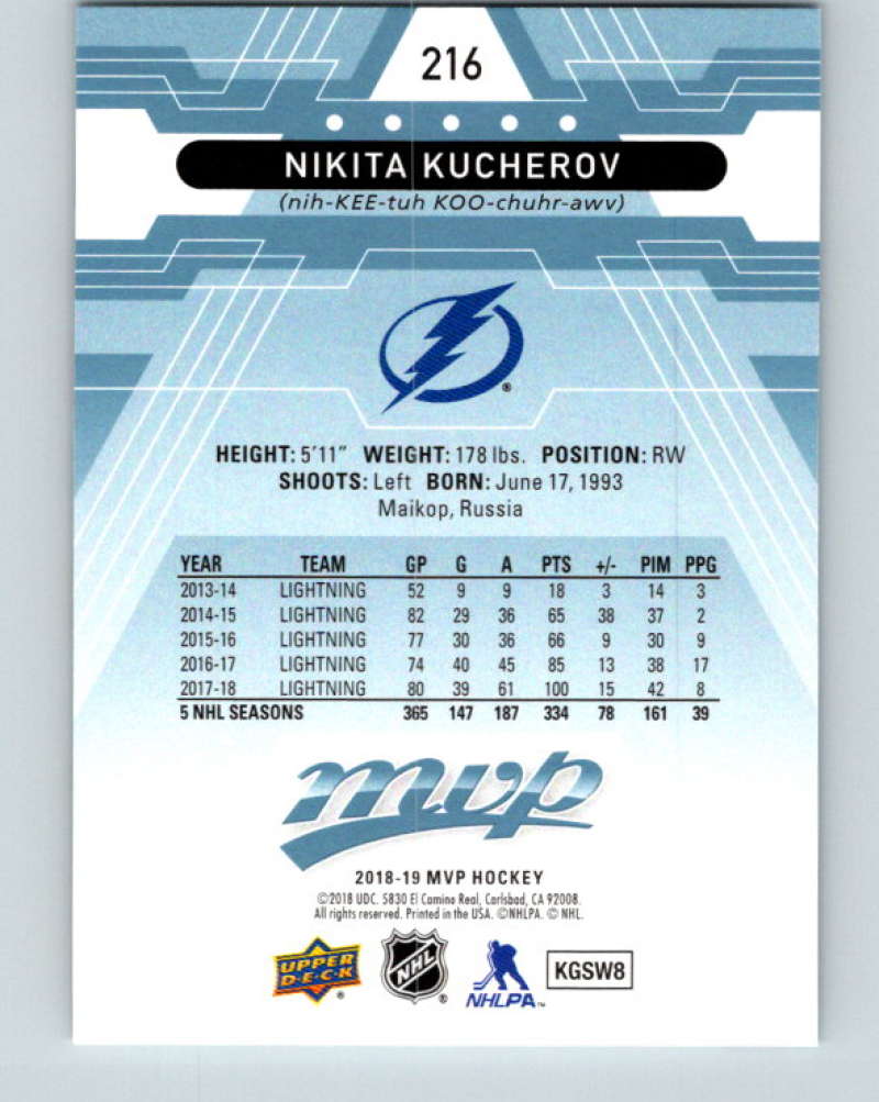 2018-19 Upper Deck MVP #216 Nikita Kucherov Mint Tampa Bay Lightning  Image 2