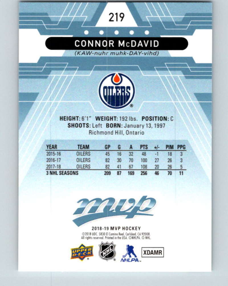 2018-19 Upper Deck MVP #219 Connor McDavid Mint Edmonton Oilers  Image 2