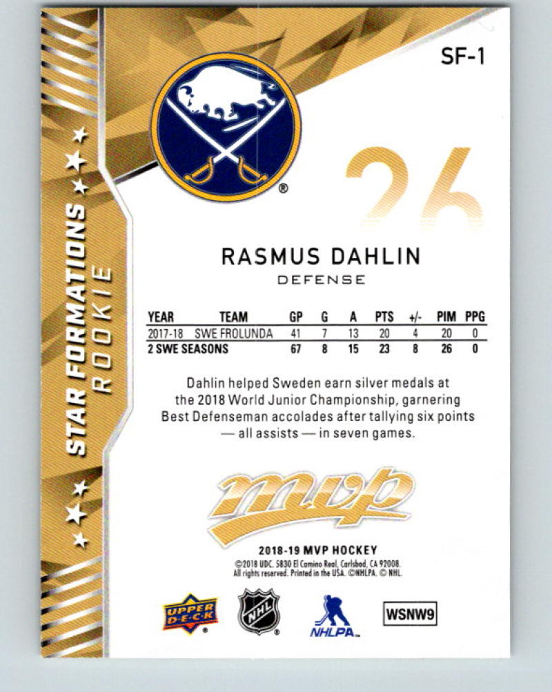 2018-19 Upper Deck MVP Star Formations Rookie Rasmus Dahlin NHL MINT 07752