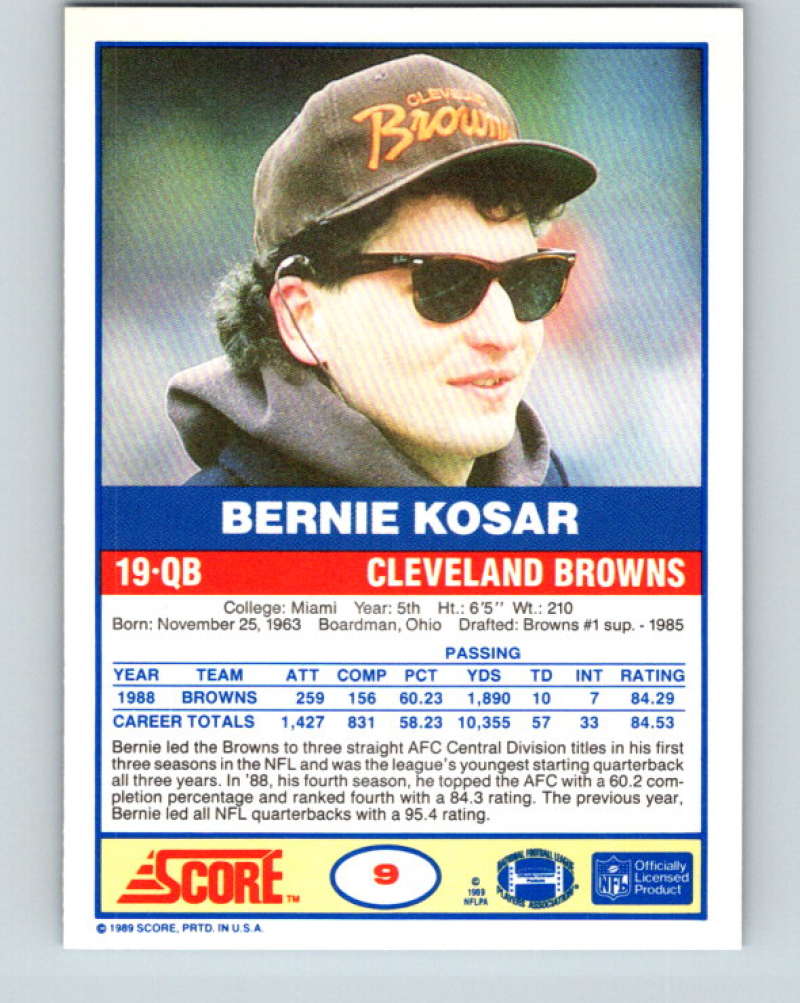 1989 Score #9 Bernie Kosar Mint Cleveland Browns