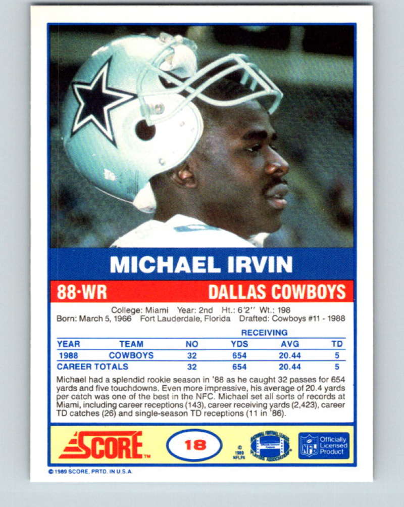 1989 Score #18 Michael Irvin Mint RC Rookie Dallas Cowboys