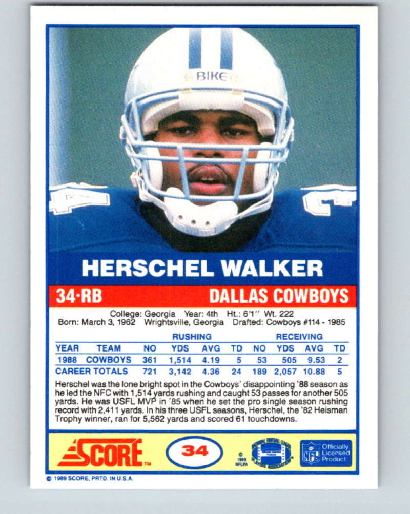 1989 Score #34 Herschel Walker Mint Dallas Cowboys