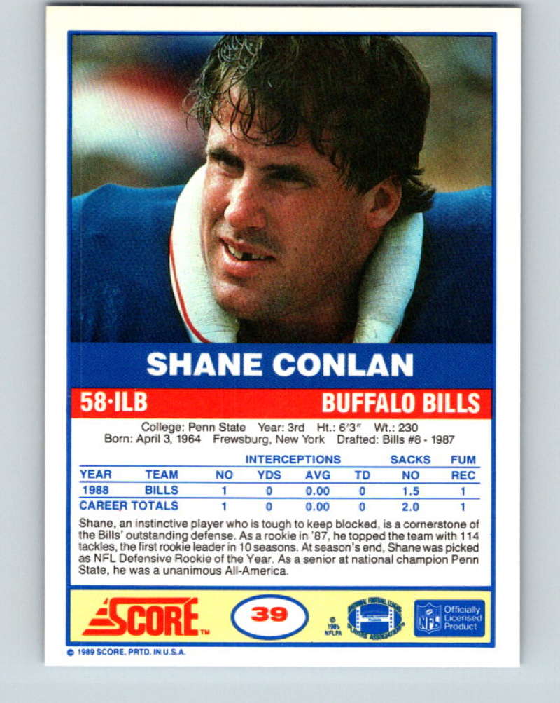 1989 Score #39 Shane Conlan Mint Buffalo Bills  Image 2