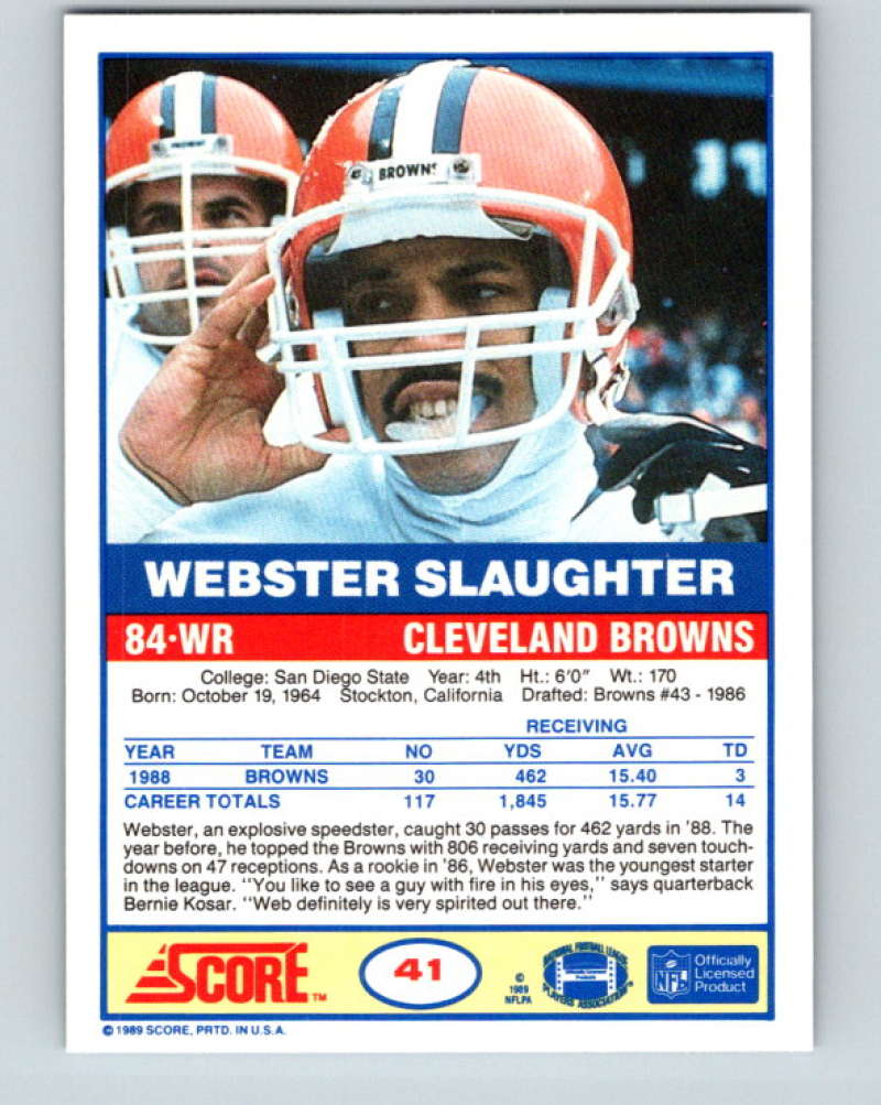 1989 Score #41 Webster Slaughter Mint Cleveland Browns  Image 2