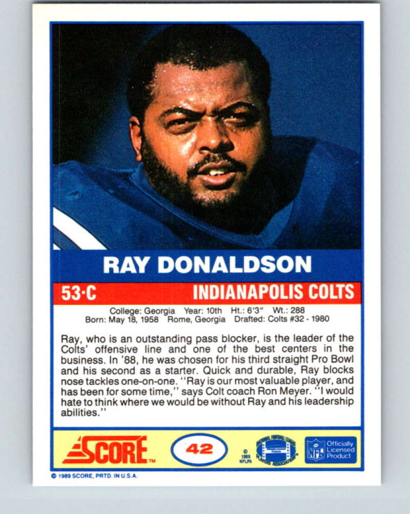 1989 Score #42 Ray Donaldson Mint Indianapolis Colts  Image 2