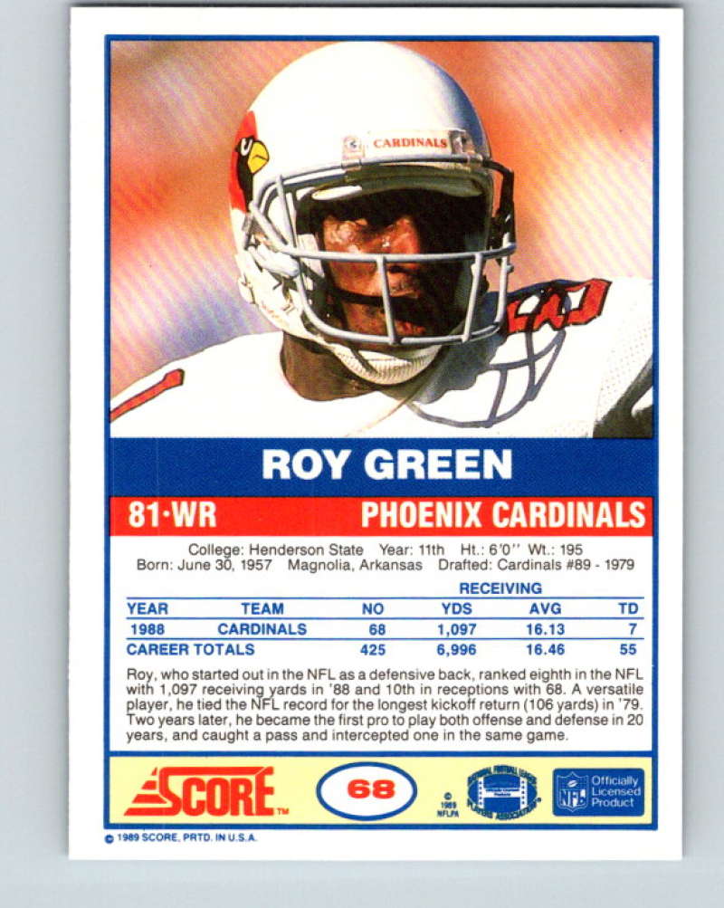 1989 Score #68 Roy Green Mint Phoenix Cardinals  Image 2