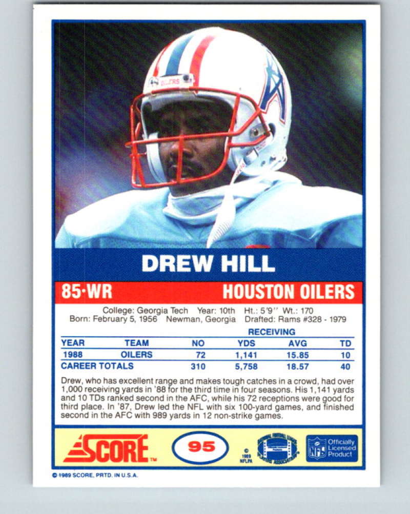 1989 Score #95 Drew Hill Mint Houston Oilers  Image 2