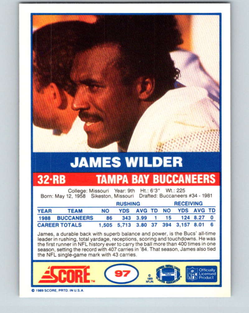 1989 Score #97 James Wilder Mint Tampa Bay Buccaneers  Image 2