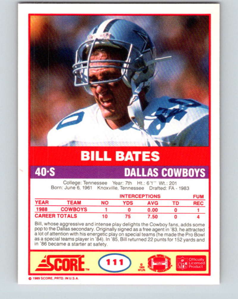 1989 Score #111 Bill Bates Mint Dallas Cowboys