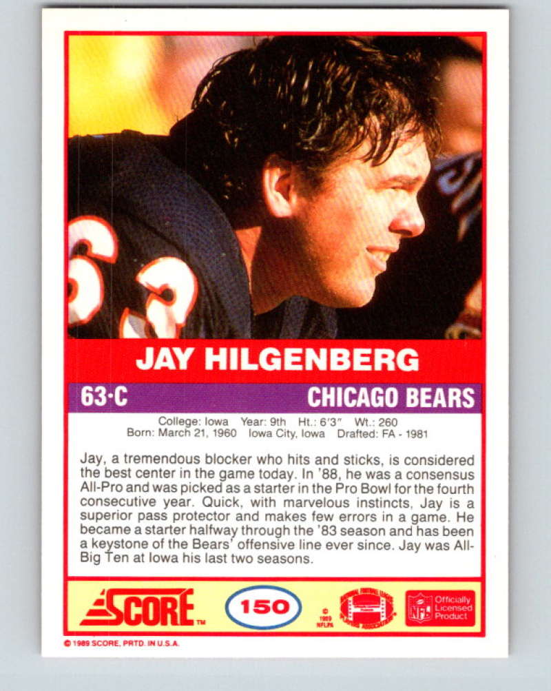 1989 Score #150 Jay Hilgenberg Mint Chicago Bears  Image 2