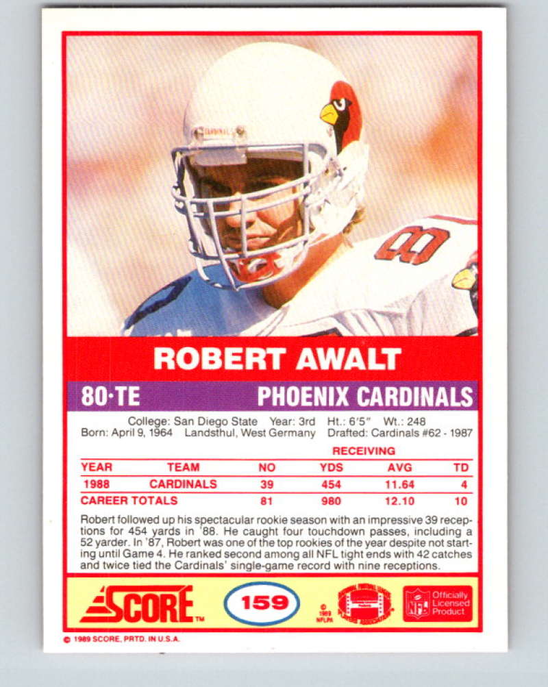 1989 Score #159 Robert Awalt Mint Phoenix Cardinals  Image 2