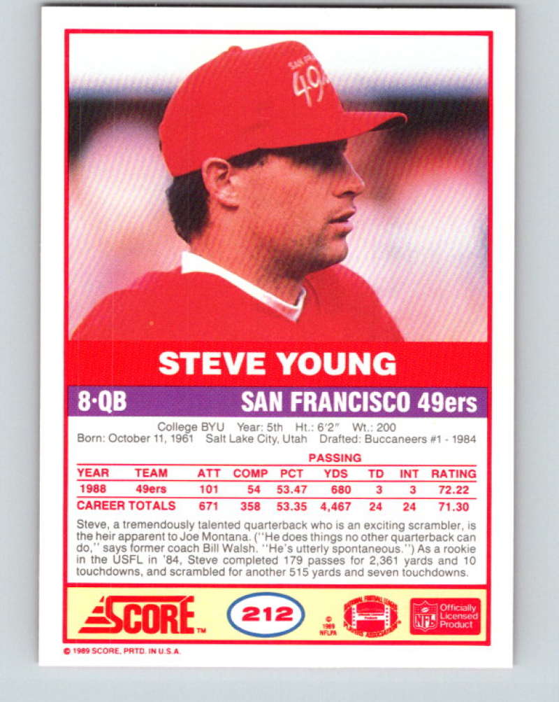 1989 Score #212 Steve Young Mint San Francisco 49ers