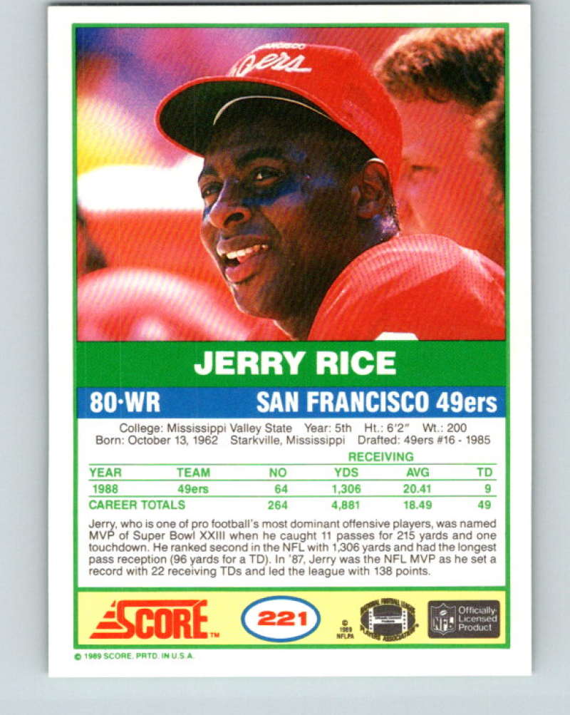 1989 Score #221 Jerry Rice Mint San Francisco 49ers