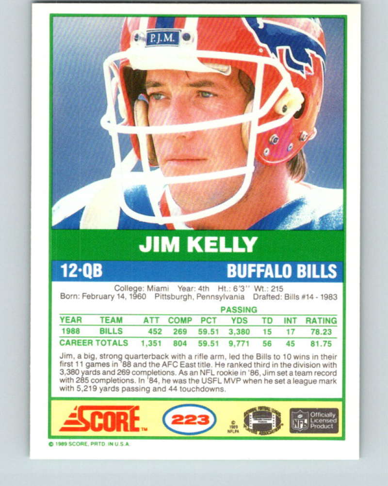 1989 Score #223 Jim Kelly Mint Buffalo Bills