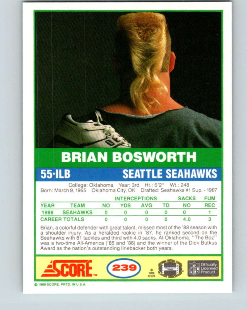 1989 Score #239 Brian Bosworth Mint Seattle Seahawks