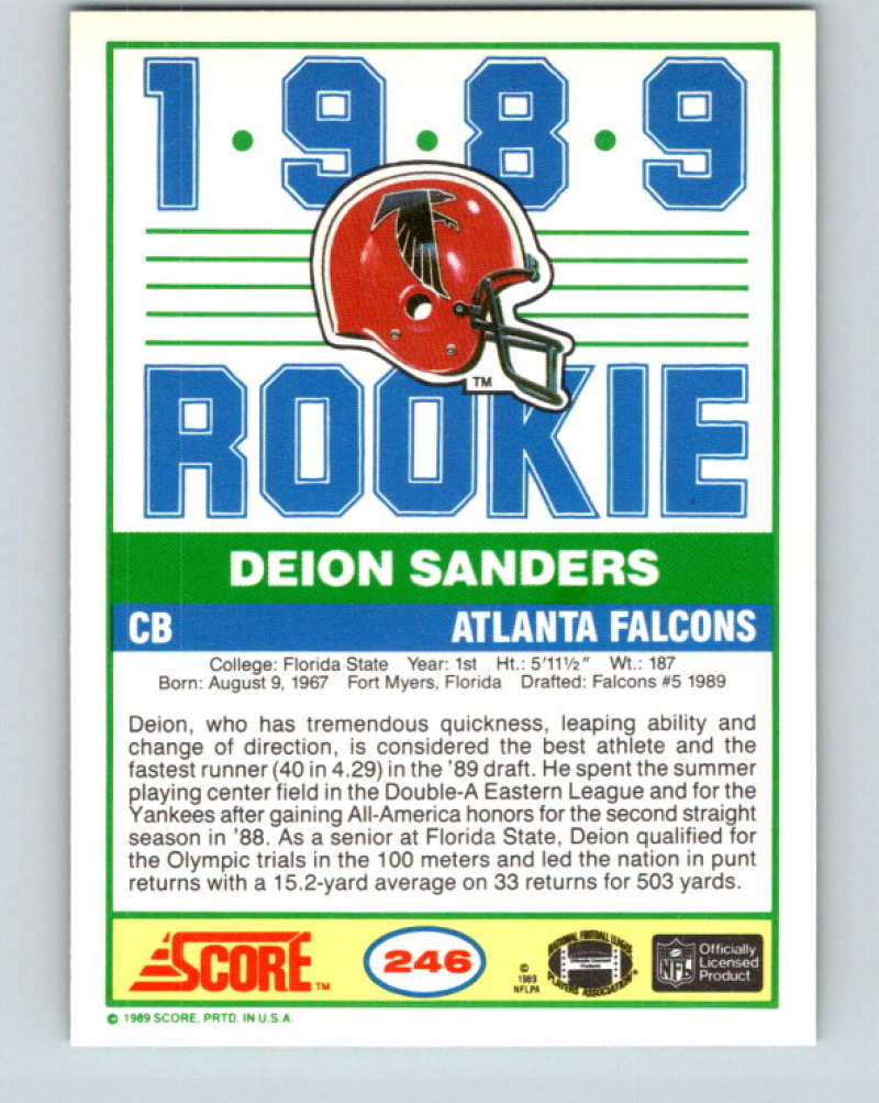 1989 Score #246 Deion Sanders Mint RC Rookie Atlanta Falcons
